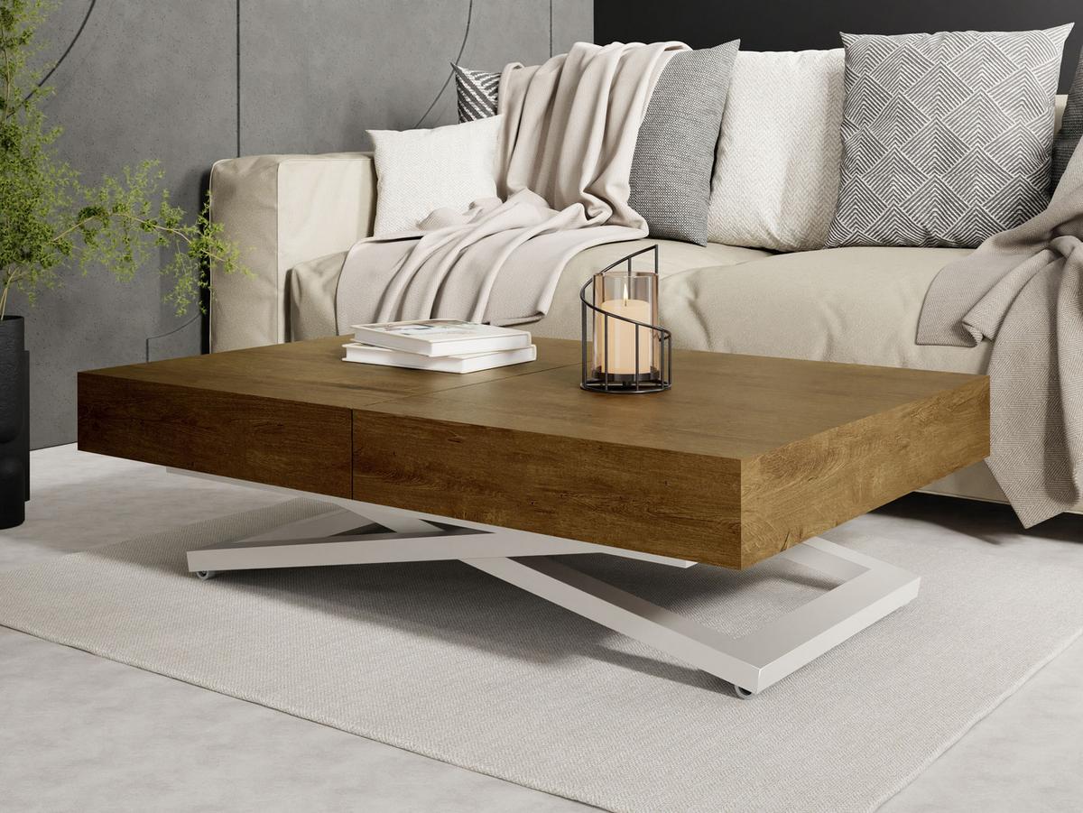 COUCHTISCH Cavetta U höhenverstellbar ausziehbar, Lefkas Eiche 120-200/80/27-76 cm - Kaschmir/Alteiche, Holzwerkstoff/Metall (80/120/76cm) - WFL GROUP