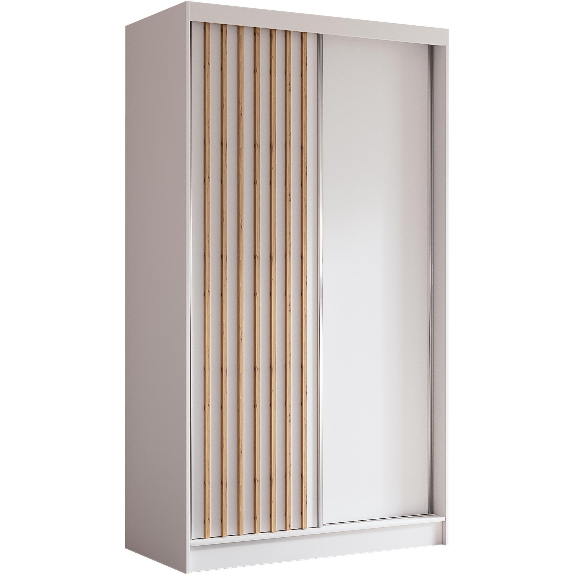 SCHWEBETÜRENSCHRANK Helios II 120/216/61 weiß+eiche Artisan mit Schubladen - Weiß/Eiche Artisan, Holzwerkstoff (120/216/61cm) - Beautysofa