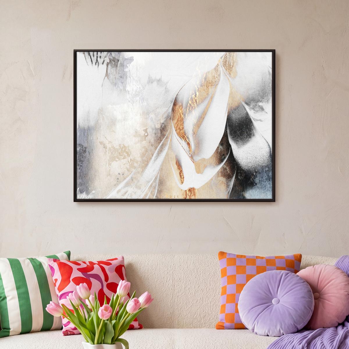 LEINWAND Bilder mit Rahmen - Luxus - Abstrakt - Gold - Weiß - 80x60 - Goldfarben, Textil (80/60cm) - MuchoWow