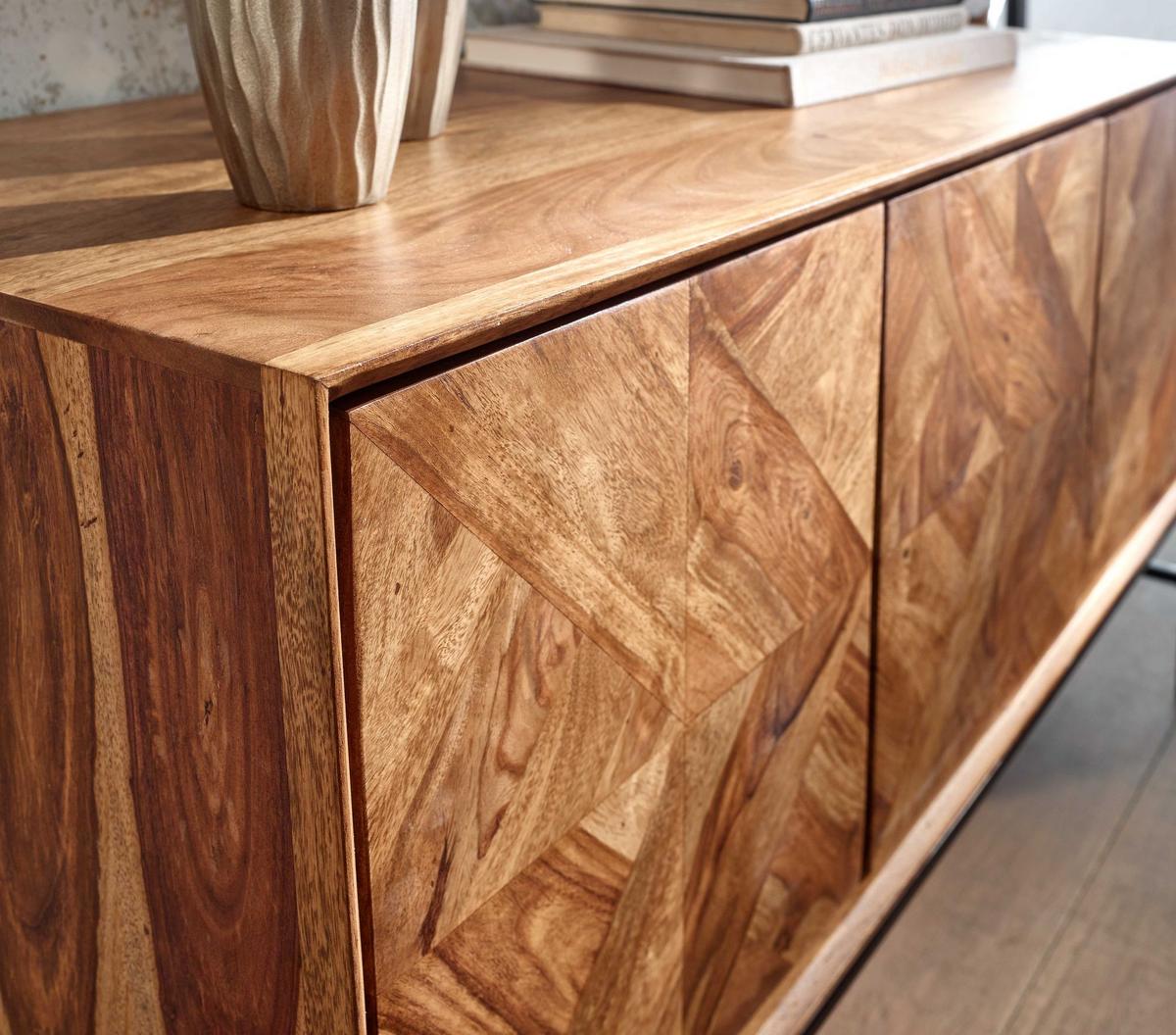 SIDEBOARD – Massivholz, 123x70x45 cm, Industrial-Stil, Stauraum - Schwarz/Braun, Holz/Metall (123/70/45cm) - KADIMA DESIGN