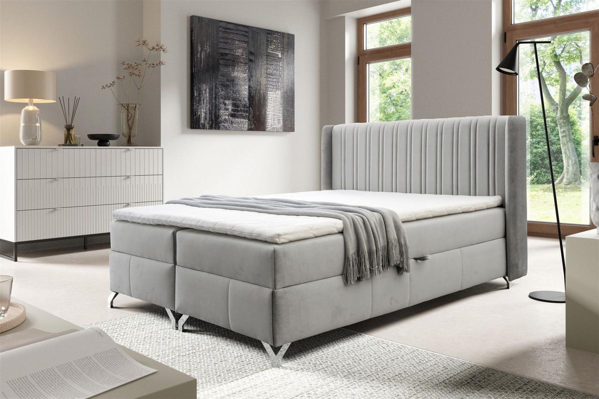 BOXBETT Damien - Hellgrau, Holzwerkstoff/Textil (140/200cm) - Fun Möbel