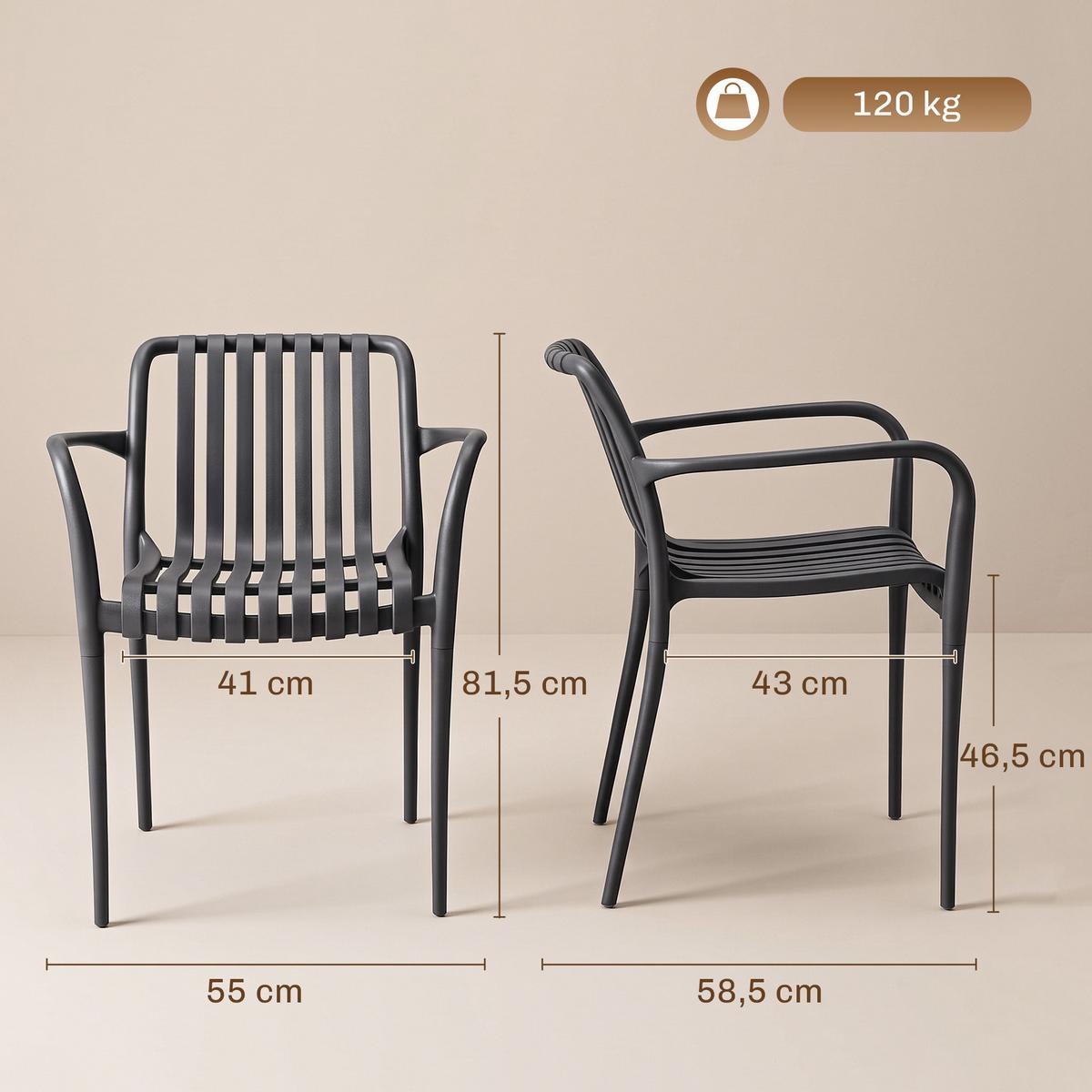 GARTENSTÜHLE 4er Set Kunststoff Dunkelgrau - Dunkelgrau, Kunststoff (55/81.5/58.5cm) - Outsunny