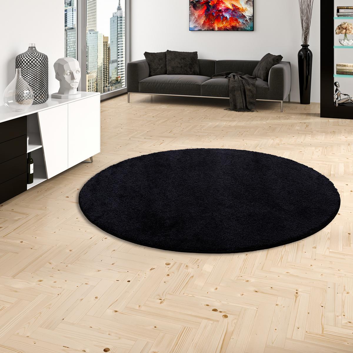 HOCHFLOR SHAGGY TEPPICH PALACE RUND - Schwarz, Textil (100/100cm) - Snapstyle