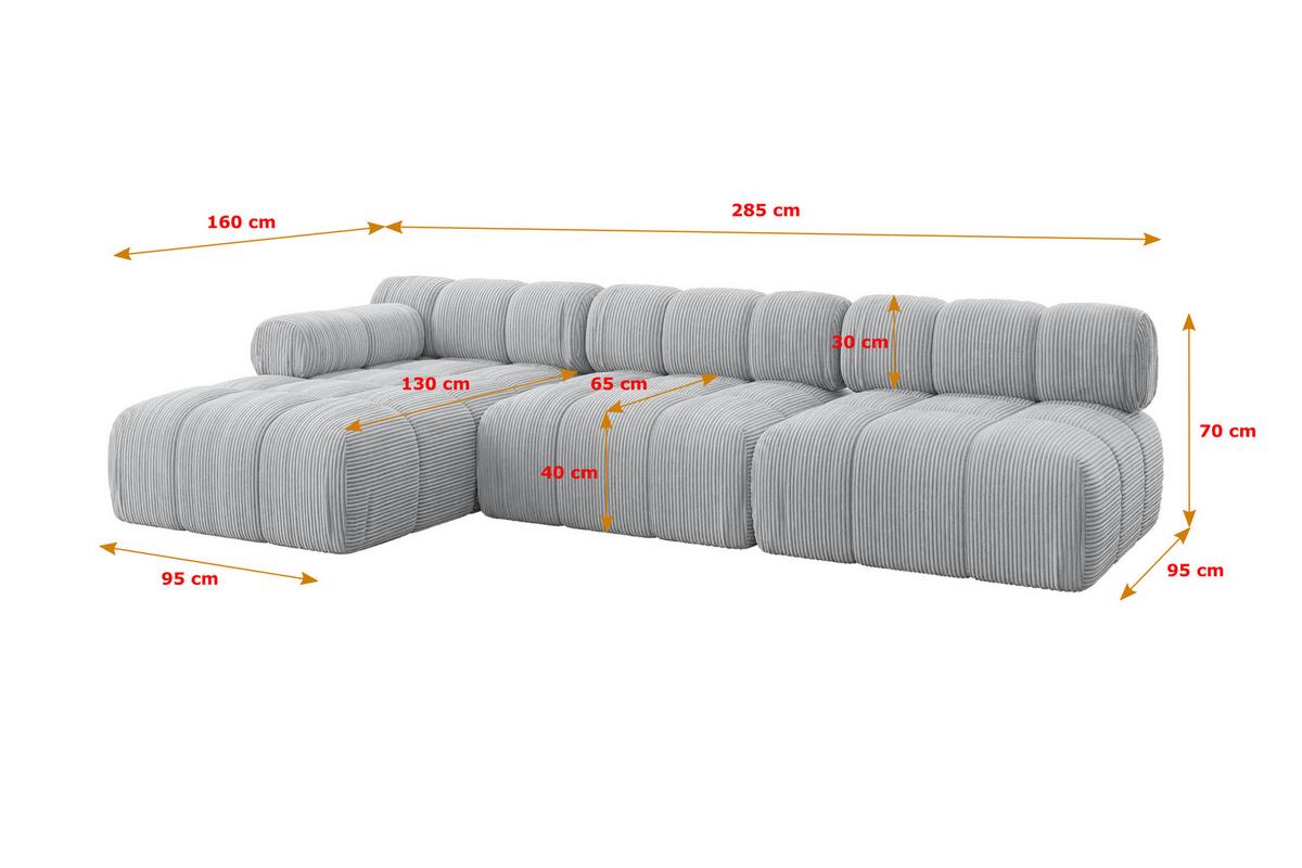 ECKSOFA modulares Sofa Razon-L2 - 285x160x70 cm Grau Cord - Grau, Holzwerkstoff/Textil (285/160cm) - ALTDECOR