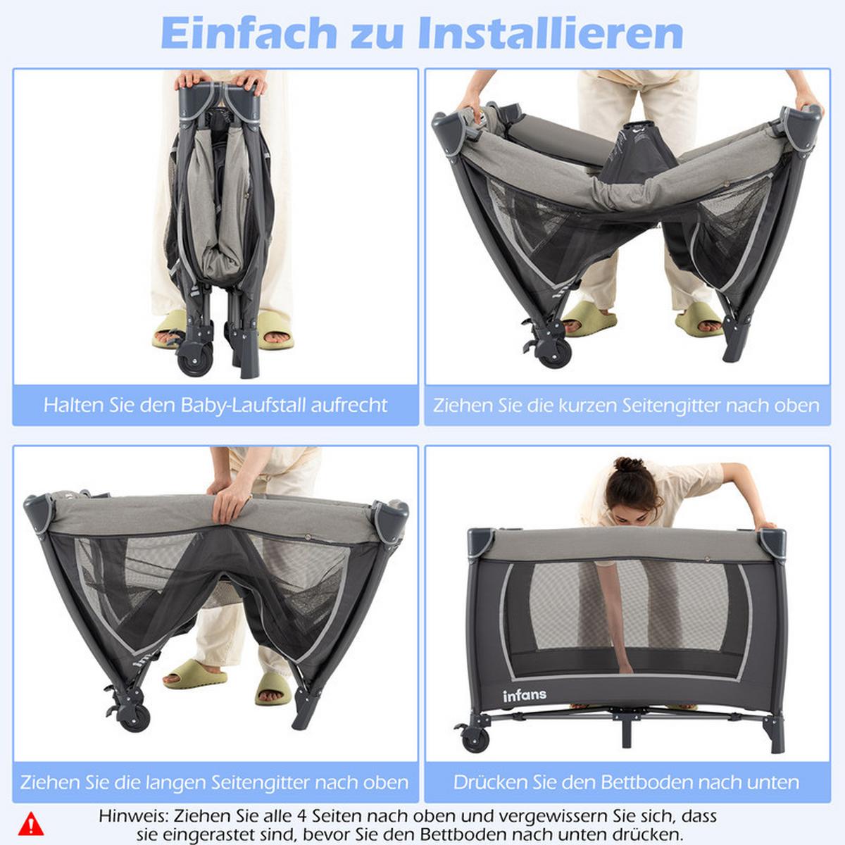 BEISTELLBETT mit Matratze grau - Grau, Textil - COSTWAY