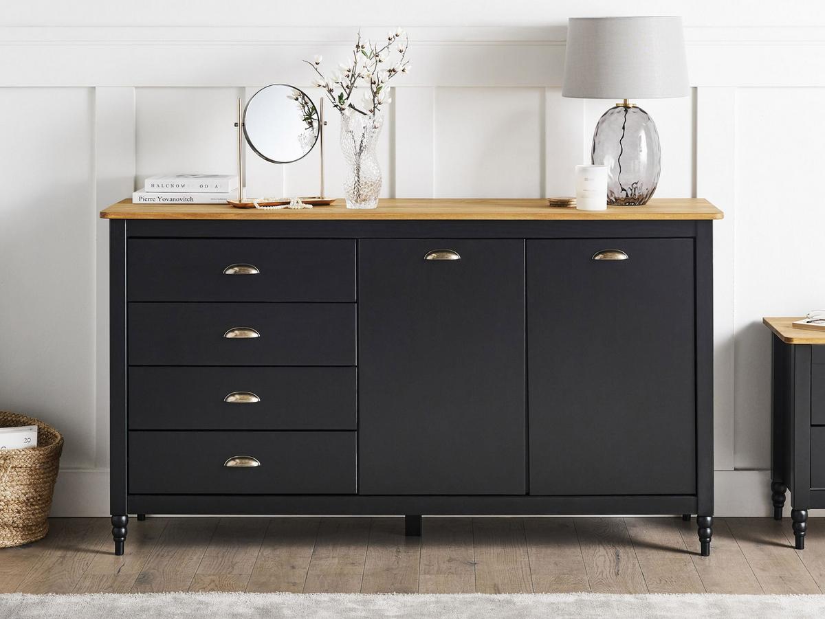 SIDEBOARD mit 2 Türen Kiefernholz Schwarz Shillington - Schwarz, Holz (150/83/40cm) - Beliani