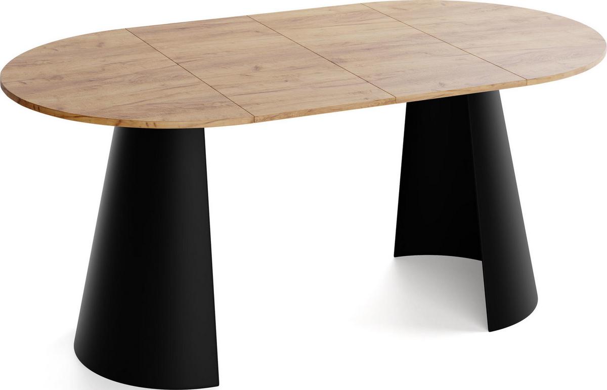 ESSTISCH Lamio runder ausziehbarer, Eiche Hell Braun 100-180/100/76 cm - Eiche Wotan/Schwarz, Holzwerkstoff/Metall (100/176/76cm) - WFL GROUP
