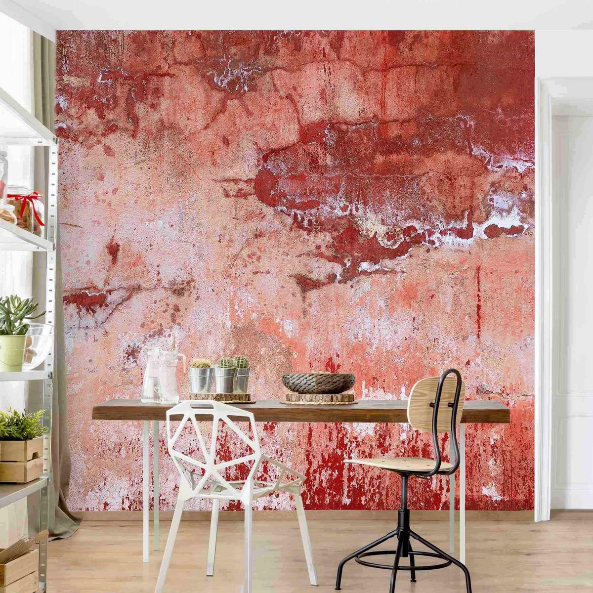 FOTOTAPETE Grunge Betonwand Rot 288/288 cm - Rot, Papier (288/288cm) - Bilderwelten