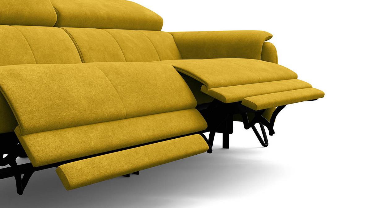 RELAXSOFA RODEN 3-Sitzer mit 2 Relax, dunkegelb, Veloursstoff - Gelb, Holz/Textil (194/82/103cm) - Wozimo