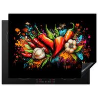 HERDABDECKPLATTE Gemüse - Paprika - Knoblauch - Graffiti - Farbe - Bunt Herdabdeckung Induktionsfeld 70x52 cm - Rot, Kunststoff (70/52/0.2cm) - MuchoWow