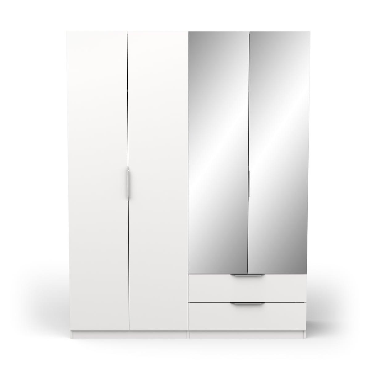 KLEIDERSCHRANK mit 4 Türen, 2 Schubladen und 2 Spiegeln Ghost - L157,3 cm - Weiß, Holzwerkstoff (51.1/203/204.5cm) - Demeyere