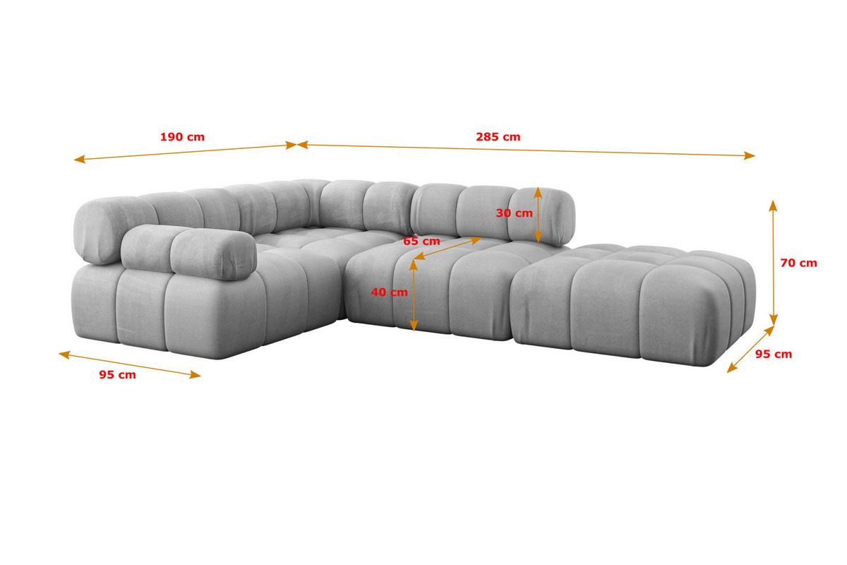ECKSOFA modulares Sofa Felto-L1 - 285x190x70 cm Hellgrau Velours - Hellgrau, Holzwerkstoff/Textil (285/190cm) - ALTDECOR