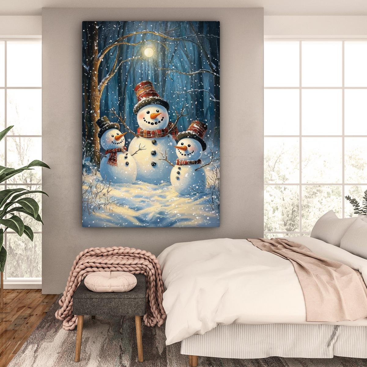 LEINWANDBILD Schneemann - Schnee - Winter - Wald Deko Groß 90x140 cm - Hellblau, Textil (90/140cm) - MuchoWow