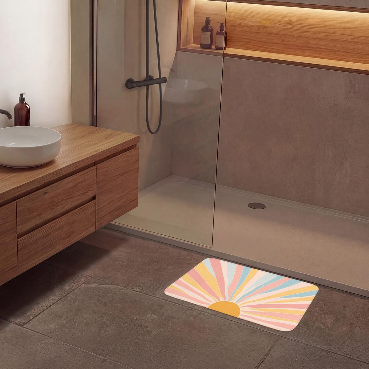 BADEMATTE Illustration - Sonne - Pastellfarben 60x40 cm - Pastellblau, Textil (60/40cm) - OnlyWow