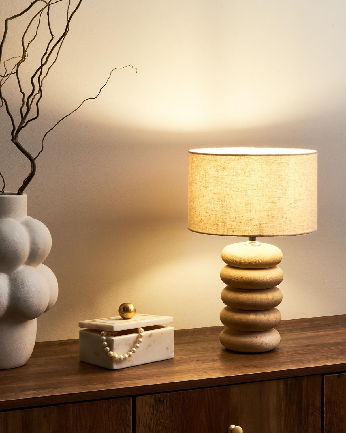 TISCHLAMPE Mangoholz Hellbraun Betwa - Hellbraun/Beige, Holz (25/25/41cm) - Beliani