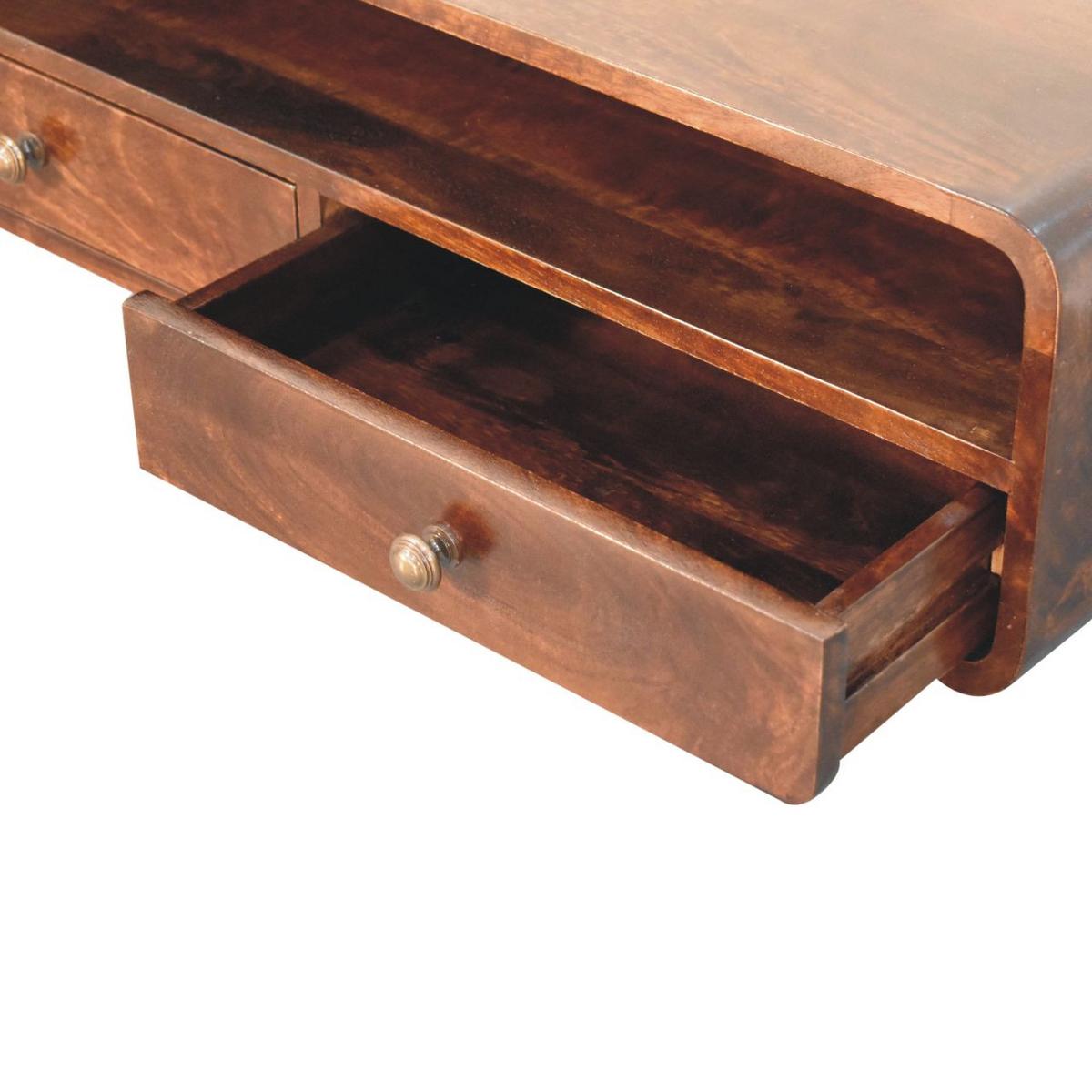 KONSOLENTISCH California Walnuss-Finish, 2 Schubladen, 1 offenes Regal, Braun lackiert - Braun, Holz (32/90/25cm) - Artisan Furniture