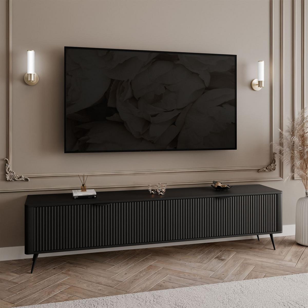 TV-ELEMENT SCARLETT 2D 200 CM AUF BEINEN SCHWARZ - Schwarz, Holzwerkstoff (200/51/38cm) - Lookway