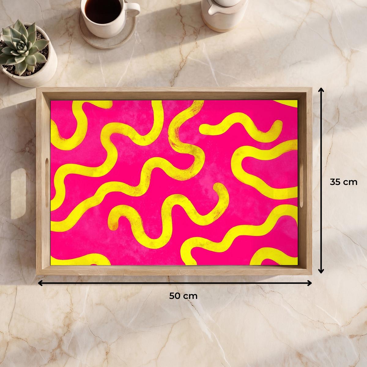 TABLETT Linie - Gelb - Abstrakt 50x35 cm - Pink, Holz (50/5/5cm) - OnlyWow