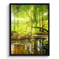 POSTER MIT RAHMENGERAHMTES BILD Wald - Landschaft - Wasser - Bäume - Sonne - Grün - Natur Posterleiste 60x80 cm - Grün, Papier (60/80cm) - MuchoWow