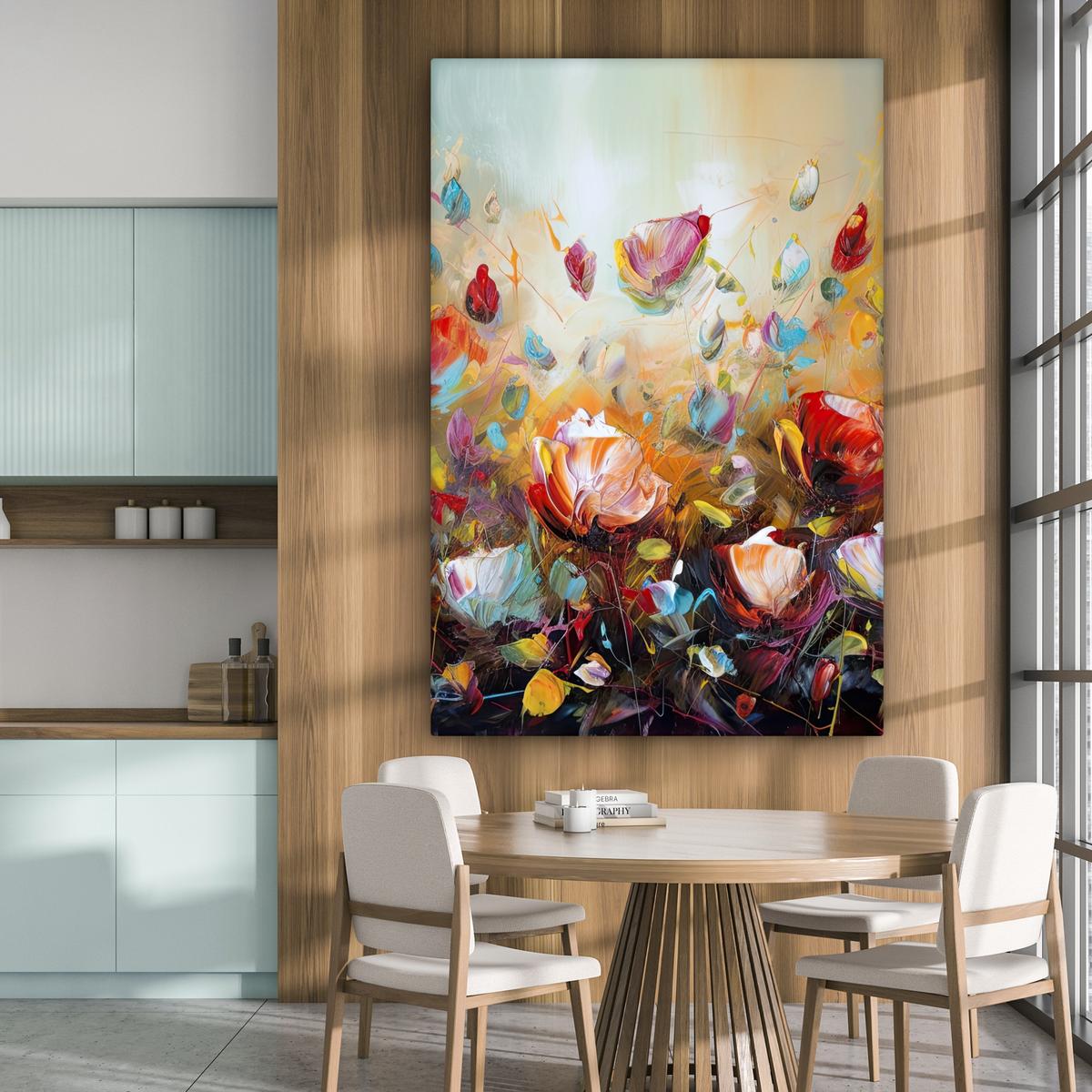 LEINWANDBILD Blumen - Kunst - Natur - Ölgemälde Deko Groß 90x140 cm - Multicolor, Textil (90/140cm) - MuchoWow