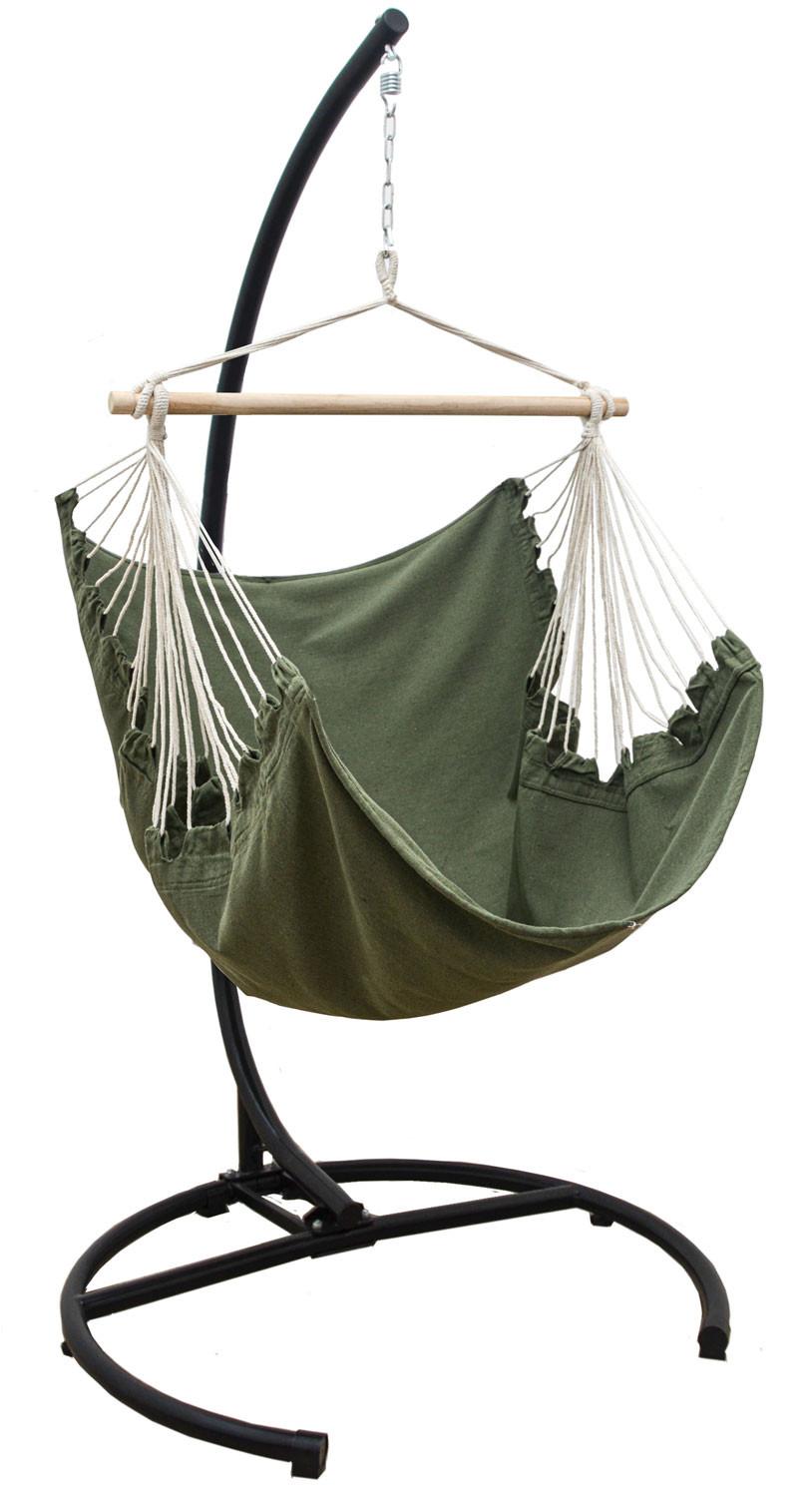 XL-HÄNGESESSEL inkl. Gestell bis 150kg, 210cm, Olive - Schwarz, Metall (110/210/125cm) - Amanka