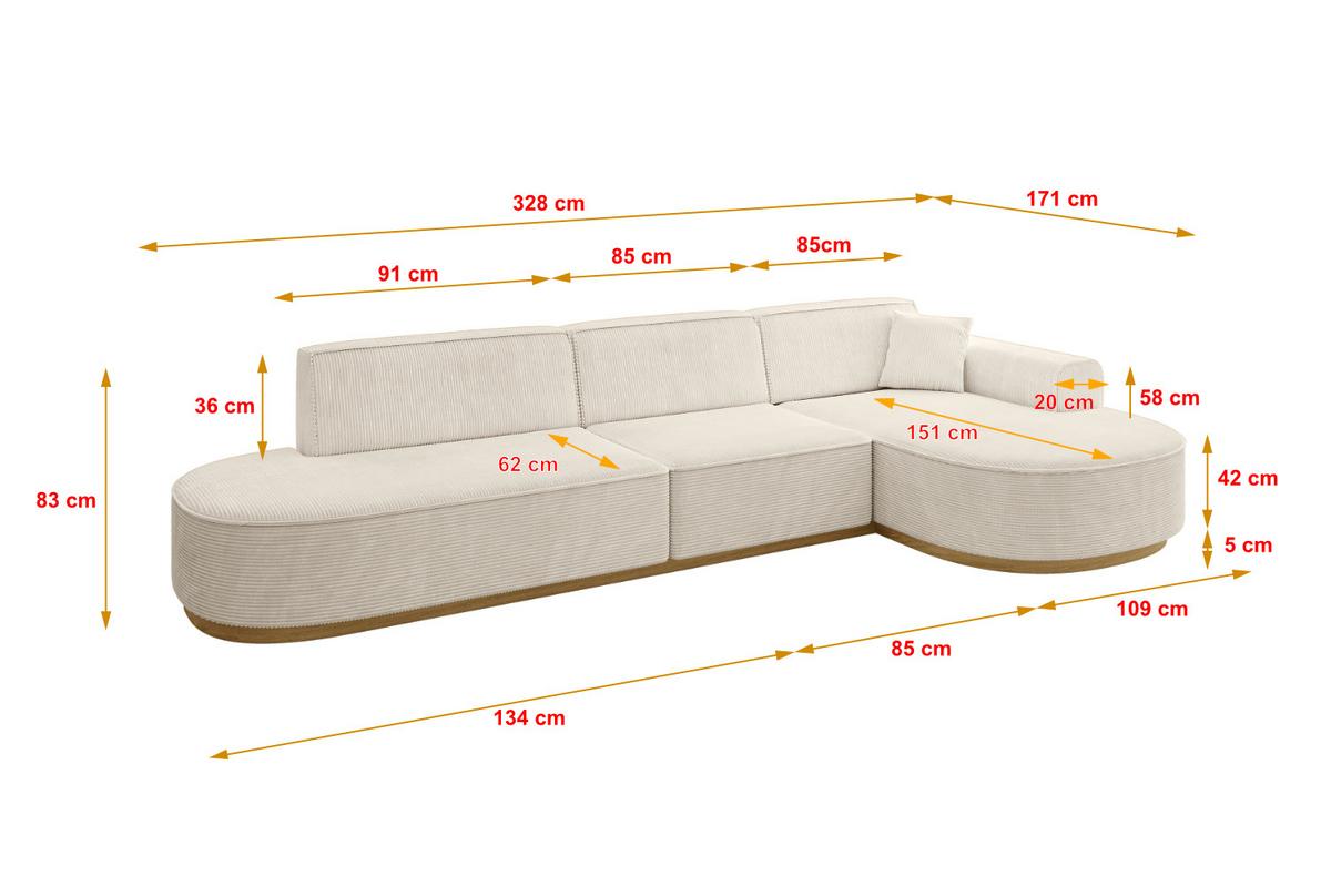 ECKSOFA Ottomane Rechts MARI-L2-v2 - 328x171x83 cm Beige Cord - Beige, Holzwerkstoff/Textil (171/328cm) - ALTDECOR