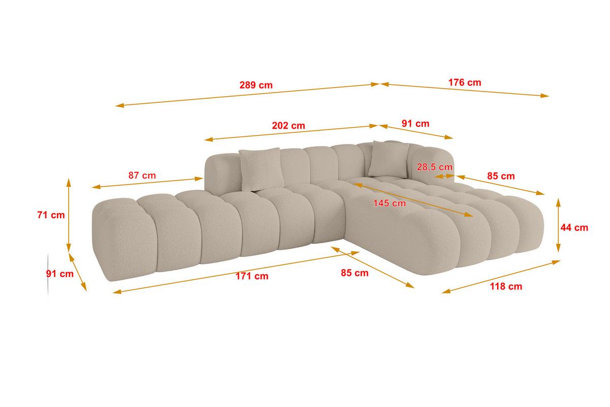 ECKSOFA Ottomane Rechts OLEA-L2 - 289x176x71 cm Beige - Hellbraun/Schwarz, Holzwerkstoff/Kunststoff (289/176cm)