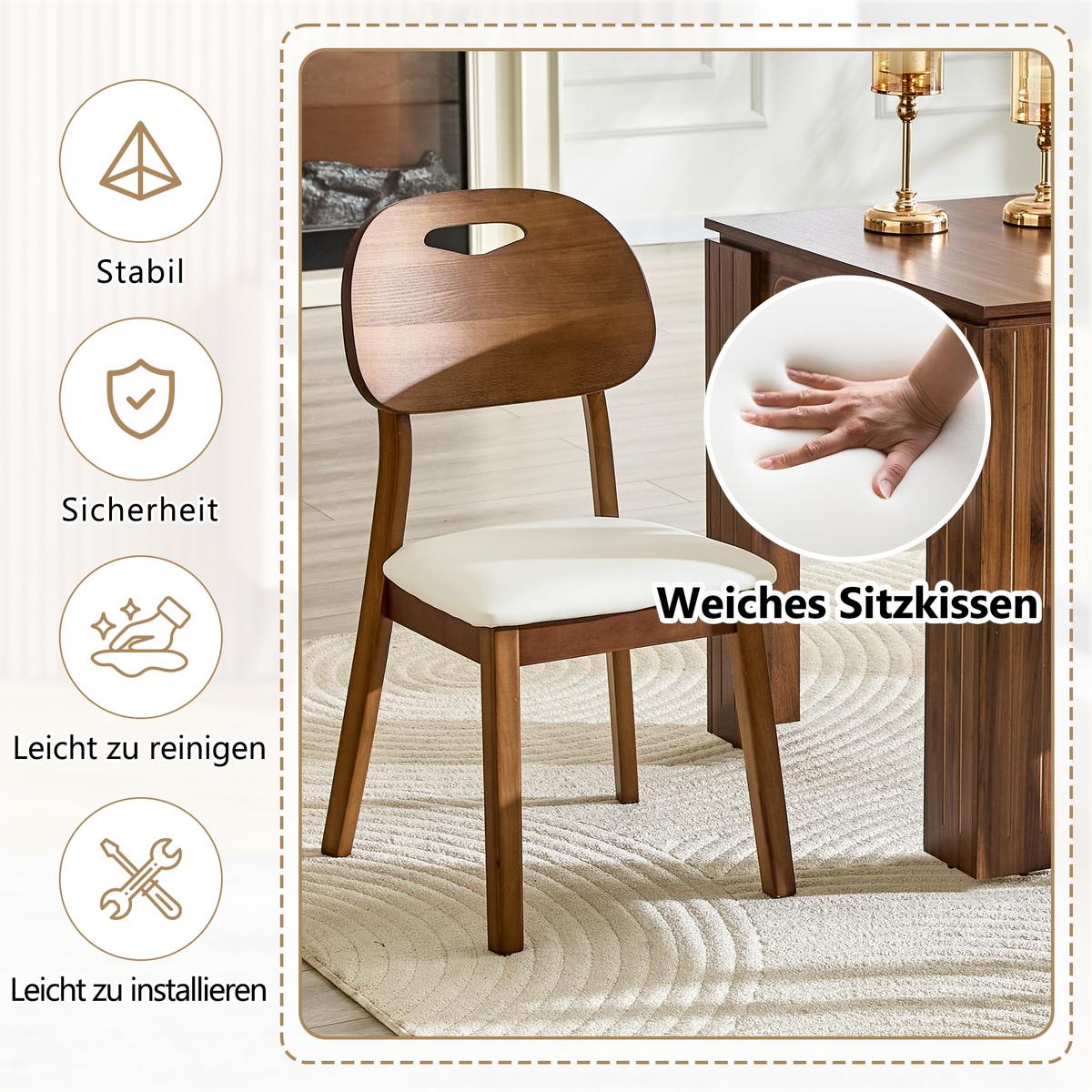 ESSZIMMERSTÜHLE 2er Set Massivholz Weiß Ovales Design mit Tragegriff - Weiß, Leder (50/88/44cm) - Urban Meuble