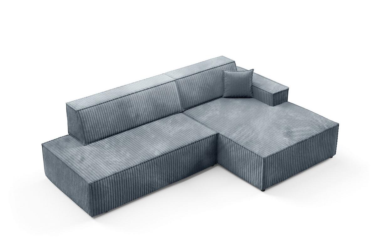 ECKSOFA TESSO L-S Grau Kordstoff mit Schlaffunktion - Grau, Holz (247/170cm) - MASSENO