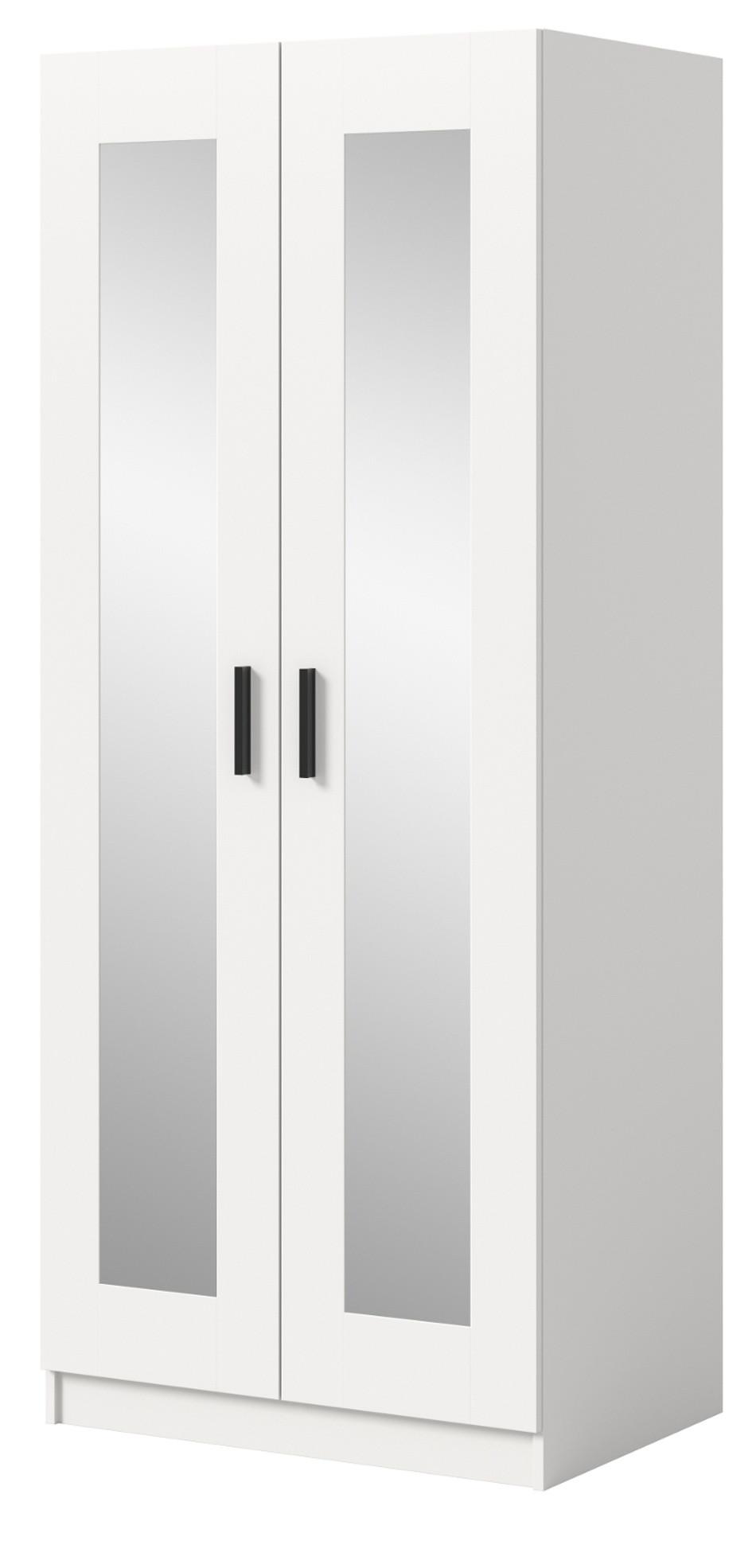 KLEIDERSCHRANK in weiß 80 x 194 cm skandinavisch, Drehtürenschrank 2-türig mit Spiegel - Schwarz/Weiß, Glas/Holzwerkstoff (80/194/56cm) - Inn.Furn