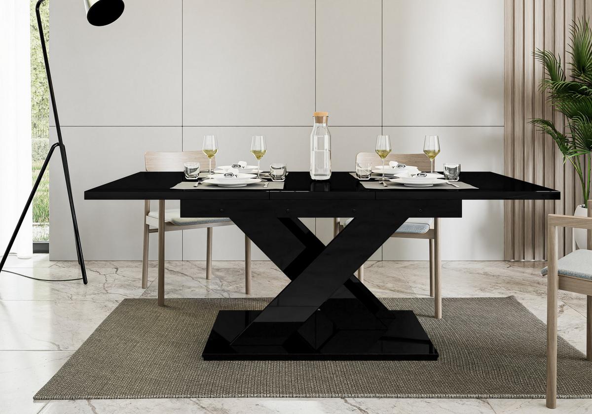 ESSTISCH RUDEN Ausziehbar 140 - 180 / 80 x 76 cm - Schwarz Hochglanz/Schwarz, Holz (140/80/76cm) - MASSENO
