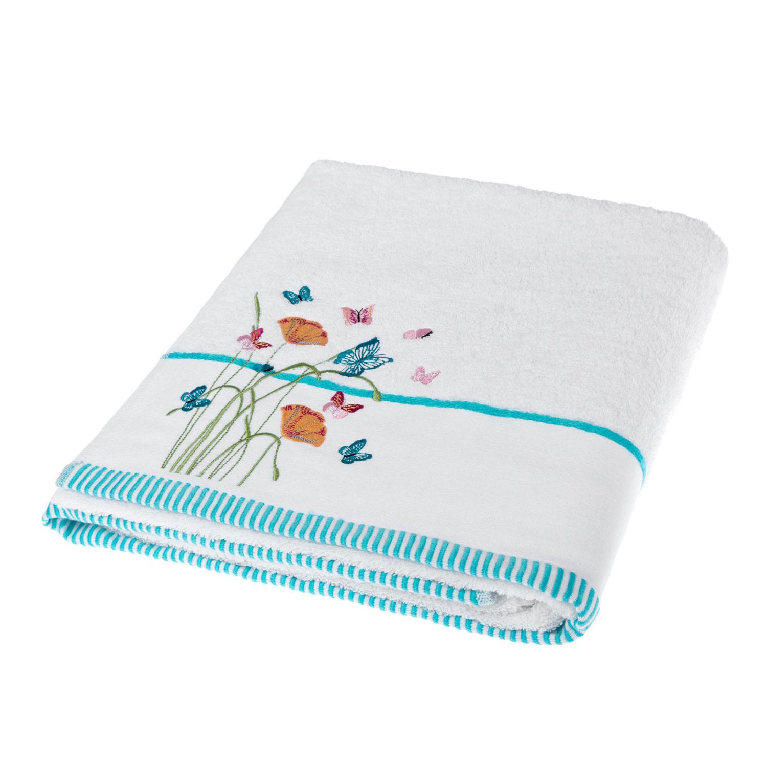 BADETUCH Schmetterlinge weiß 100/140 cm - Weiß, Textil (100/140cm) - Homescapes