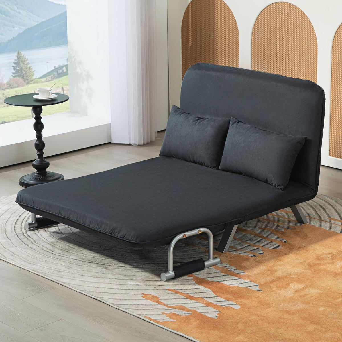 2-SITZER Sofa mit Schlaffunktion, Schlafsofa mit Verstellbarer Rückenlehne - Silberfarben/Schwarz, Textil/Metall (80/78/111cm) - HOMCOM