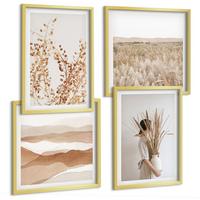 BILDER SET 4er Set - 50x50 cm & 40x60 cm Goldrahmen - Pflanzenmotive im Boho-Stil - Goldfarben, Kunststoff (50/50cm) - TULUP