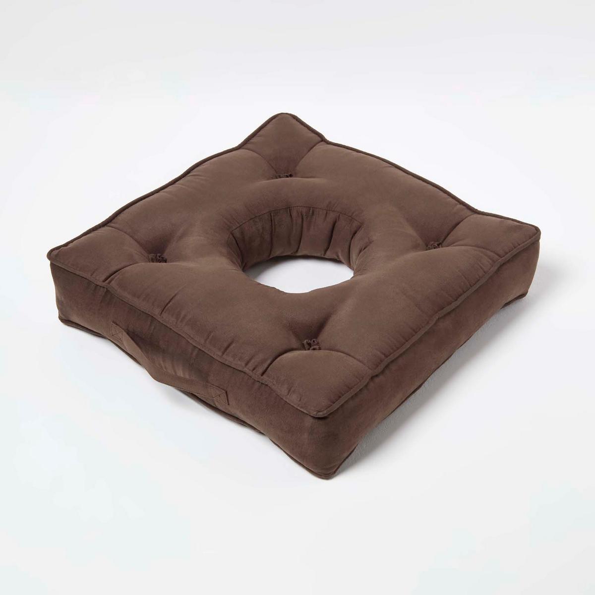 SITZKISSEN mit Aussparung braun 50/50/10 cm – Entlastungskissen, Velours - Braun, Textil (50/50/10cm) - Homescapes