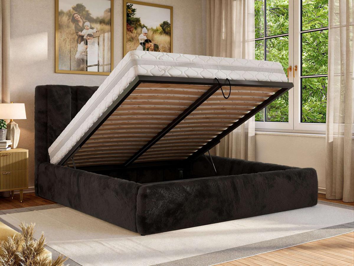 POLSTERBETT SAVINO CLASSIC 140/200 - Schwarz Plüsch - Multipocket-Matratze - Schwarz, Textil (140/200cm) - MKS
