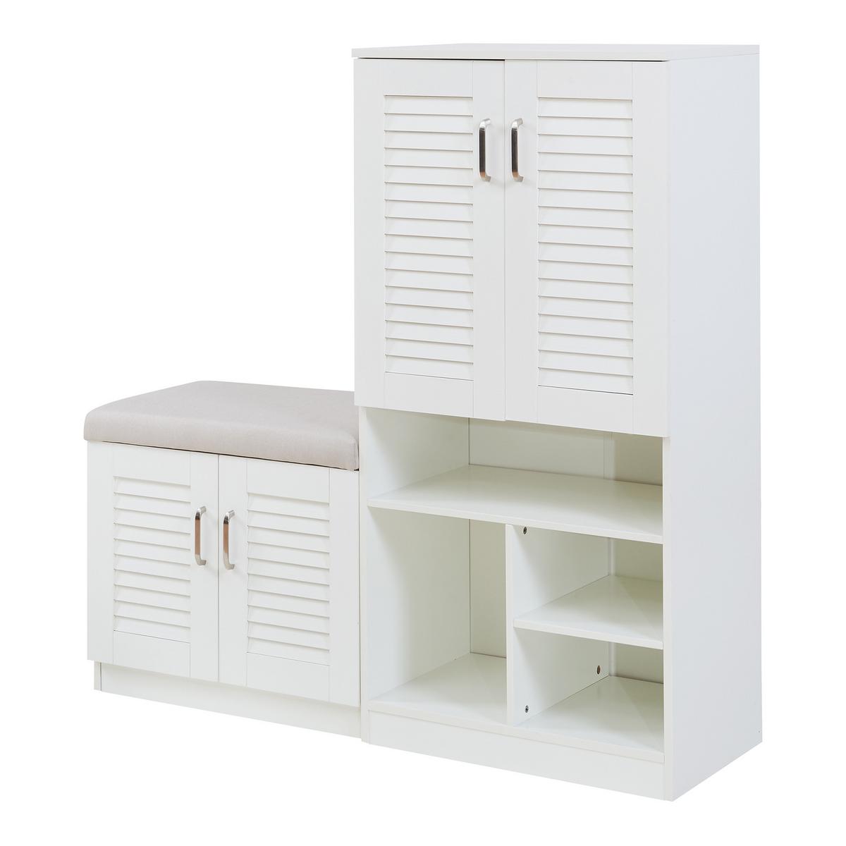 SCHUHSCHRANK Løten mit Sitzbank - Grau, Holzwerkstoff/Kunststoff (120/120/36.5cm) - [en.casa]