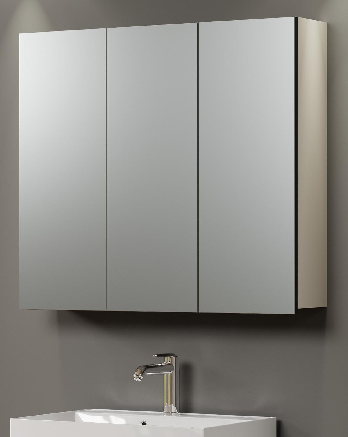SPIEGELSCHRANK Kaschmir grau 90 cm, Badschrank 3-türig - Klar/Grau, Glas/Holzwerkstoff (90/80/20cm) - Top.Furn