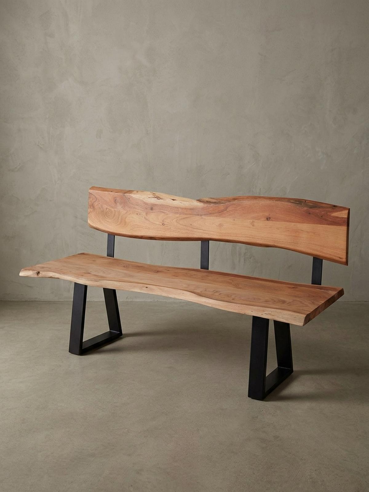ESSZIMMERBANK Landhausstil Baumkante Akazienholz, Beige 180x60x84 cm - Beige/Schwarz, Holz/Metall (180/84/60cm) - KADIMA DESIGN