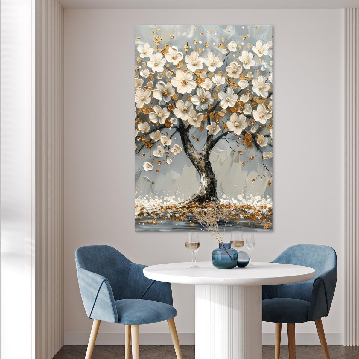 POSTER Baum - Blumen - Weiß - Natur - Kunst Wandbild Schlafzimmer 80x120 cm - Weiß, Papier (80/120/0.1cm) - MuchoWow