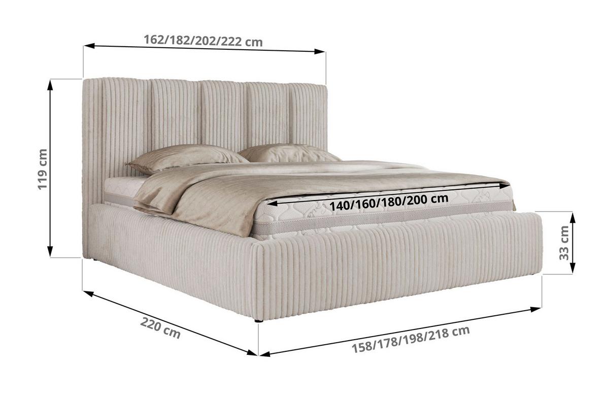 POLSTERBETT SAVINO CLASSIC 180/200 - Beige Cord - Multipocket-Matratze - Beige, Textil (180/200cm) - MKS