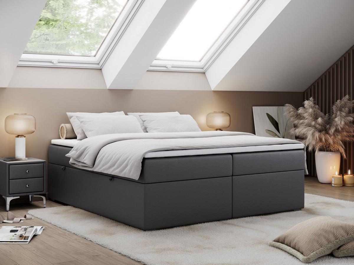 BOXBETT BESS 180/200 Dunkelgrau Kunstleder - H3 - Dunkelgrau, Holz/Textil (180/200cm) - MKS