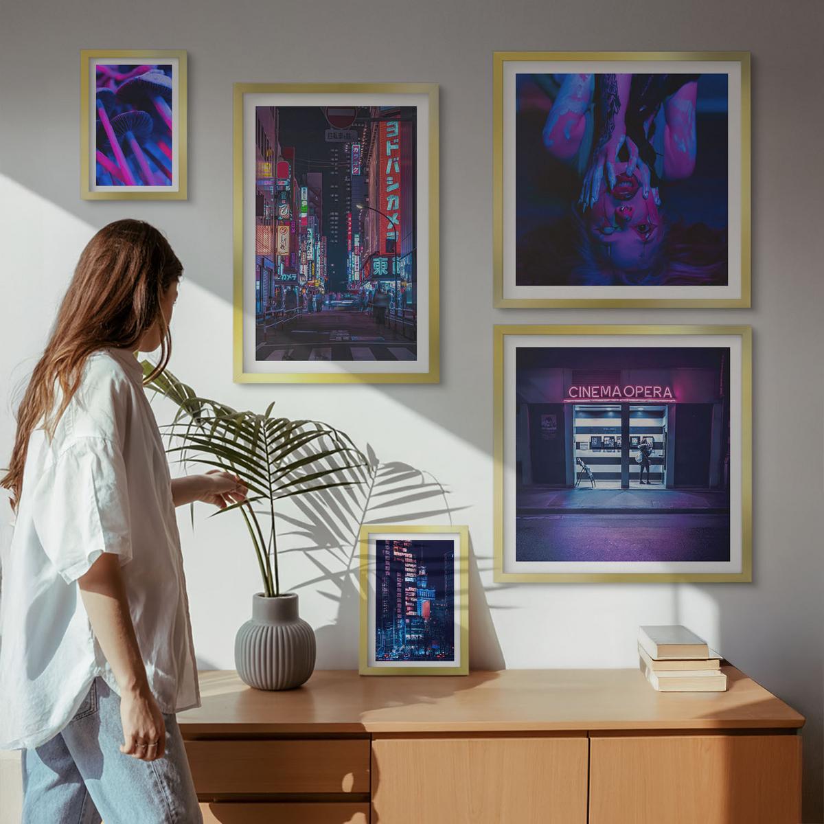 BILDER SET 5er Set - 50x50 cm & 20x30 cm & 40x60 cm Goldrahmen - Kosmische Sternenlandschaften - Goldfarben, Kunststoff (40/60cm) - TULUP