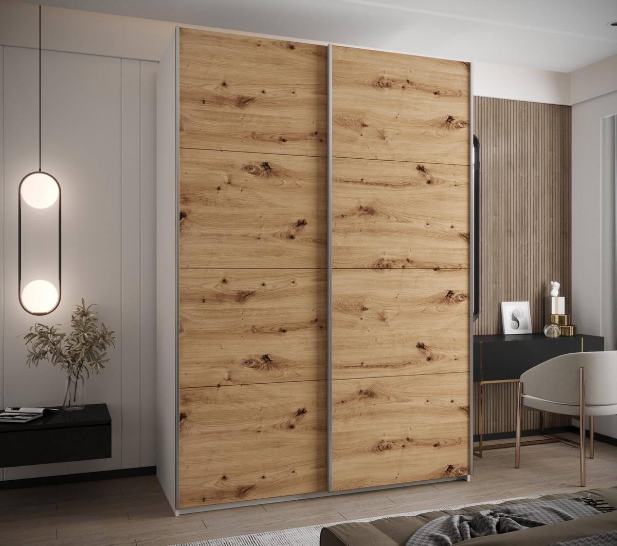 SCHWEBETÜRENSCHRANK 245,5/190/64 2-türig - Silberfarben/Eiche Artisan, Holz/Metall (190/245/64cm) - Abiks Möbel