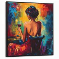 LEINWAND Bilder mit Rahmen - Wein - Frau - Stimmungsvoll - Farbenfroh - 90x90 - Bordeaux, Textil (90/90cm) - MuchoWow