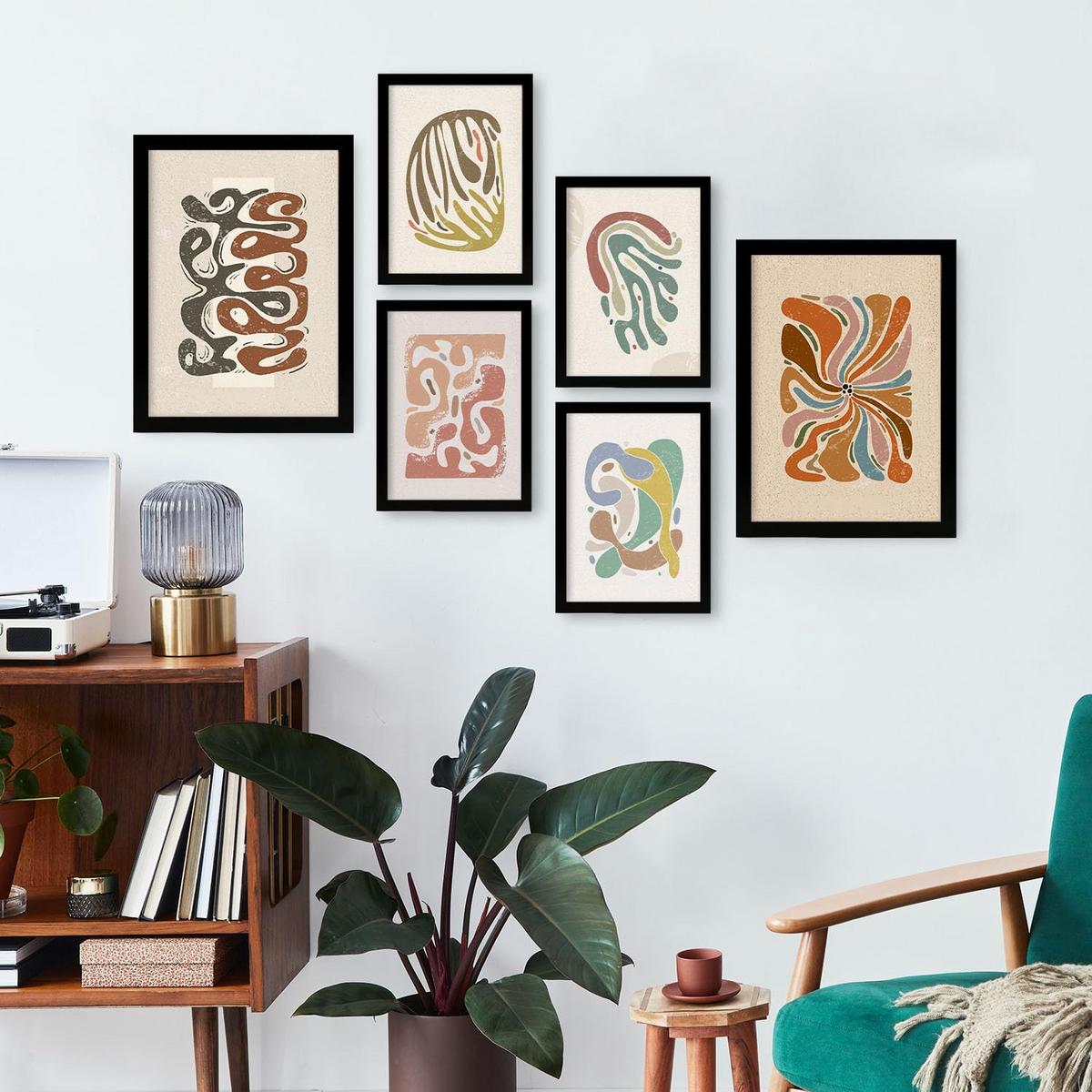 POSTER Set Mit 6 Drucken Von Bewegungen In Der Sammlung Von Ethnischen Dekorative Rahmen Für Ihr Zuhause Wandkunstdruck A3 & A4 Schwarzer Rahmen - Schwarz, Papier (29/3cm) - Nacnic