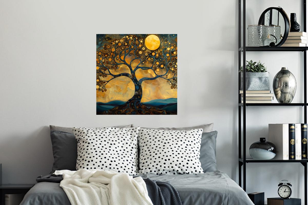 WANDTATTOO Baum - Mond - Blumen - Gold - Kunst Wanddeko 50x50 cm - Orange, Kunststoff (50/50/0.1cm) - MuchoWow