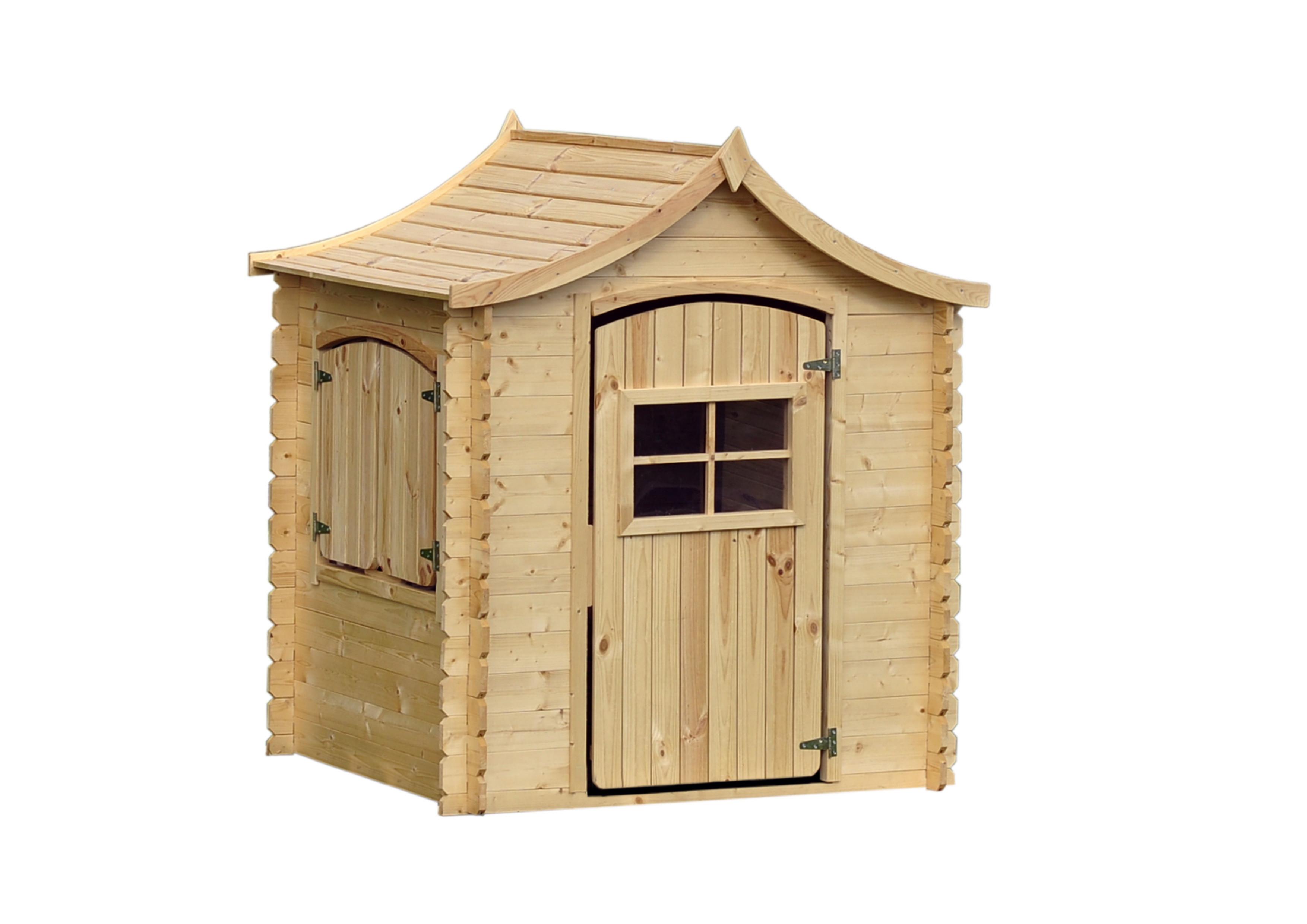 KINDERSPIELHAUS aus Holz MIT BÖDEN - B112xL146xH152 cm/1,1m2 - M550 - Beige, Holz (146/152/112cm) - Timbela