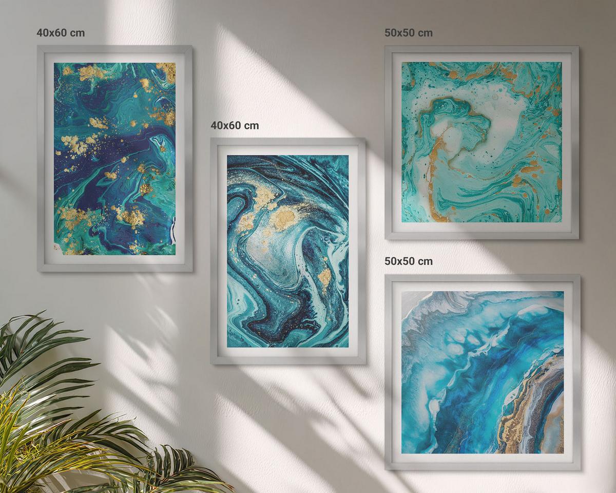 BILDER SET 4er Set - 50x50 cm & 40x60 cm Silberner Rahmen - Abstraktionen dekorativer Malerei - Silberfarben, Kunststoff (50/50cm) - TULUP