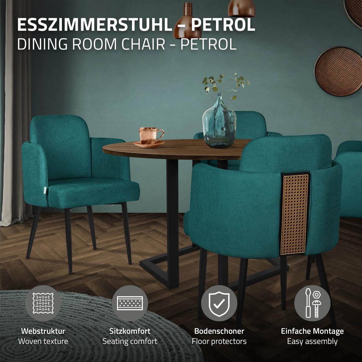 ESSZIMMERSTUHL Petrol mit Stoffbezug - Petrol/Schwarz, Textil/Metall (59/86/59cm) - ML-DESIGN
